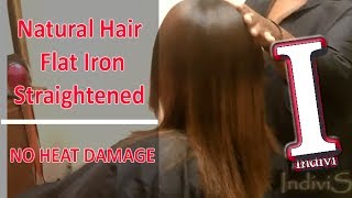 How To  Straighten Natural Hair  NO HEAT DAMAGE  Curly to Straight Flat Iron  ST04 [upl. by Aerdnek151]