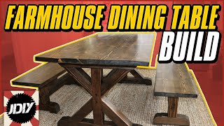 Build a Farmhouse Dining Table with Benches  Easy DIY with Plans [upl. by Pippas889]