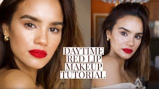 DAYTIME RED LIP MAKEUP TUTORIAL  DACEY CASH [upl. by Glorianna]