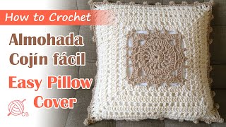 Eng Sub Easy Pillow Crochet Cojín Almohada Fácil Cushion Cover Willow Square Tutorial Homedeco [upl. by Ciprian]