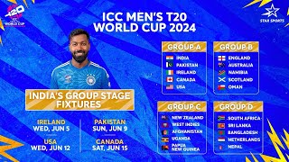 Full Schedule of ICC T20 WC 2024 India’s matches Group of Death amp the return of Super 8 [upl. by Enneirdna196]