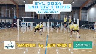 SVL 2024 Round 3  Boys U18 Div 1  Westside vs Just Spike It set 1 amp 2 [upl. by Gwendolyn]