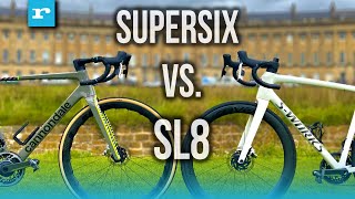 Specialized SWorks Tarmac SL8 vs Cannondale Supersix Evo Lab71  Which road bike is best [upl. by Aohk]