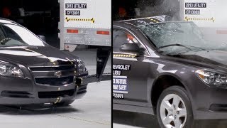 IIHS Chevrolet Malibu Trailer Underride Crash Test [upl. by Una]