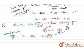 Justify giving reaction that among halogens fluorine is the best oxidant and among hydrohalic [upl. by Aduh672]