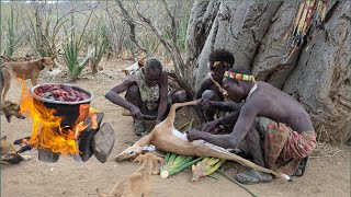 See how Hadza boys preparing their favorite food middle of nowhere [upl. by Ydnab782]