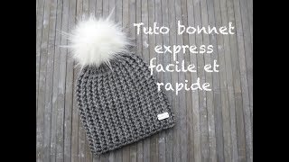 TUTO BONNET EXPRESS AU CROCHET FACILE Easy hat crochet GORRO PUNTO FACIL CROCHET [upl. by Cathlene603]