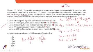 ENEM PPL 2020  GEOMETRIA PLANA  Pretendese comprar uma mesa capaz de acomodar 6 pessoas [upl. by Hellah]