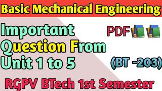 Basic Mechanical Engineering RGPV BTech 1st semester Important Question 2023  How to pass in BME [upl. by Aoniak]