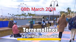 Torremolinos 🇪🇸 La Carihuela Beach amp Promenade walking video its 08th March 2024 [upl. by Alecram]