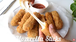 Cheesy Mozzarella Sticks  Homemade Cheese Sticks Recipe  No egg [upl. by Anizor]