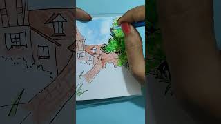 Landscape scenery drawing with watercolor drawing art painting shorts [upl. by Eissej]