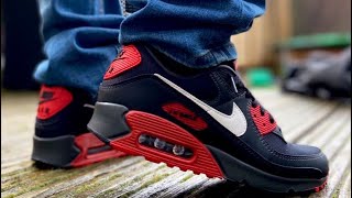 THESE ARE FIRE NIKE AIR MAX 90 BLACK MYSTIC RED On Feet Review [upl. by Nwahsaj]