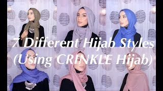 Simple Hijab Style  7 styles using crinkle hijab [upl. by Asined]