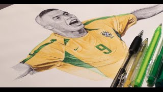 Ronaldo Fenomeno Pen Drawing  Brazil  DeMoose Art [upl. by Llerdnad]