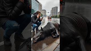 Man saved Weak black horse shorts animals weakanimals horse [upl. by Biernat]