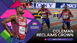 Christian Coleman storms to golden 60m glory ‼️  World Indoor Championships Glasgow 24 [upl. by Suiramad]