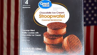 Great Value Chocolate Ice Cream Stroopwafel Caramel Sandwiches Review [upl. by Howland]