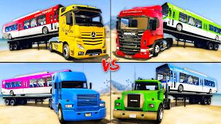 GTA 5 Color Flatbed Trucks Comparison  Mercedes vs Scania vs Brute vs MTL  Which is better [upl. by Wes]