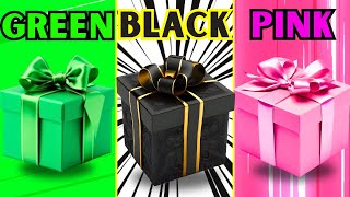 Choose your gift 🎁 GREEN BLACK PINK  3 gift box challenge 🎁 ELIGE TU REGALO pickonekickone quiz [upl. by Aieken]