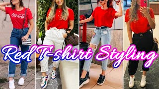 Red Tshirt With Jeans Outfits Ideas For Girls  by Look Stylish [upl. by Eznyl]