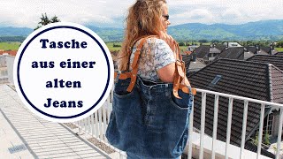 Tasche aus einer alten Jeans nähen  mit Ledergurten Upcycling [upl. by Derna]