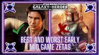 Best Ten Zetas to Apply EarlyMid Game and Ten to Avoid  SWGOH Zeta Priorities [upl. by Drawe458]