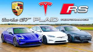 Porsche Taycan Turbo GT v Tesla v Audi RS GT DRAG RACE [upl. by Hippel337]