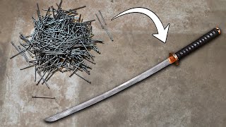 Damascus Katana from Nails [upl. by Joete]