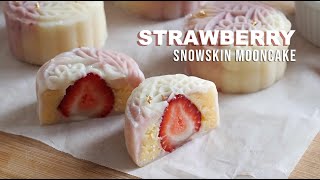 Strawberry Snow Skin Mooncake  Custard Snowskin Mooncake Recipe  Catherine Zhang [upl. by Boyce350]