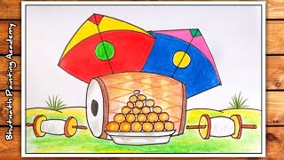 easy drawing of Makar Sankranti with colours [upl. by Sevik795]