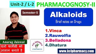 Alkaloidal Drugs  Vinca Dhatura Rauwolfia Belladona  L2 Unit2  PharmacognosyII 5th Sem [upl. by Aip]