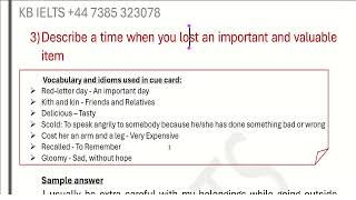 When you lost something important and valuable Latest Cue Card by KB IELTS [upl. by Colley]