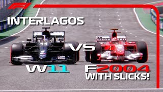 F1 2020 Mercedes W11 vs Ferrari F2004 with Slick Tyres  INTERLAGOS  Brazil [upl. by Kinsley]