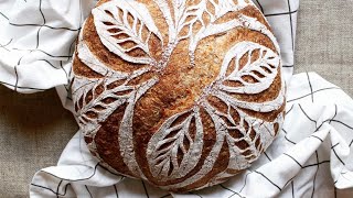 Decorative sourdough bread scoring tutorial  clover design [upl. by Ynaffat]