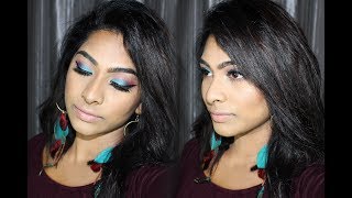 turquoise and purple half cut crease native makeup South African Blogger [upl. by Llednar]