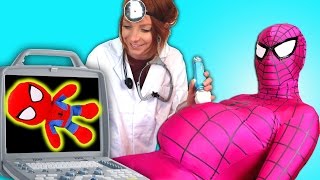 Spiderman Frozen Elsa  Pink Spidergirl is Doctor  Superheroes in Real Life  Spiderbaby is sick [upl. by Tenenbaum]