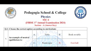 9th Physics Answer key FBISE [upl. by Waters213]