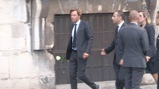 Johnny Hallyday Pascal Desprez Laurent Delahousse and more arrive at Mireille Darc Funeral [upl. by Erena769]