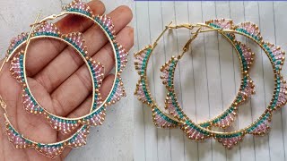 beading earringsseed beads earringsearrings tutorialhoop earrings diy beaded earrings [upl. by Znerol]