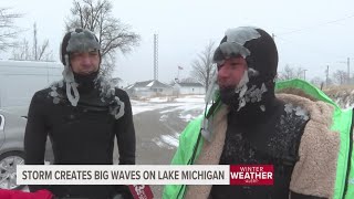 Winter Storm creates massive waves on Lake Michigan [upl. by Dorweiler815]