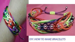 How to make a bracelet knots macrame Square knot weave adjustable tutorial diy [upl. by Ecinereb]