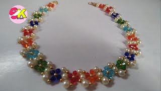 How to make 23multicolorbiconenecklace  Beaded flower necklace tutorial Pearl creative jewelry [upl. by Coriss]