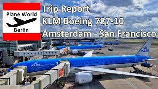 Trip Report  KLM Boeing 78710  Amsterdam  San Francisco  Passing Golden Gate Bridge amp Alcatraz [upl. by Calysta811]