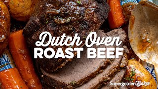 Dutch Oven Pot Roast Beef With French Onion Gravy  Supergolden Bakes [upl. by Akemed]