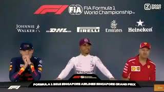 Singapore 2018 Postrace  Max Verstappen Hamilton Vettel banter middle finger😂 [upl. by Akeryt]