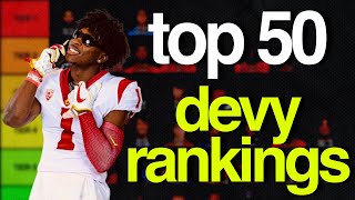 Top 50 DEVY Football Rankings Future Dynasty Stars [upl. by Remle]