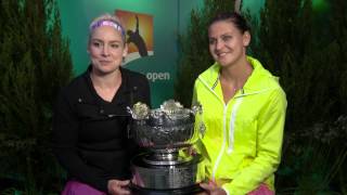 Bethanie MattekSands and Lucie Safarova interview F  Australian Open 2015 [upl. by Wadlinger]