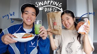 swapping diets with my boyfriend for 24 hours ft fashion chingu [upl. by Ielhsa]