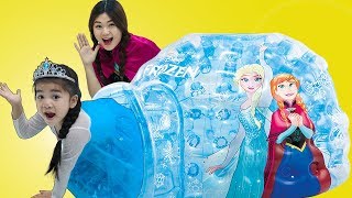 Suri Pretend Play w Disney Frozen Princess Elsa amp Anna Inflatable Igloo Ballpit Toy [upl. by Thill]